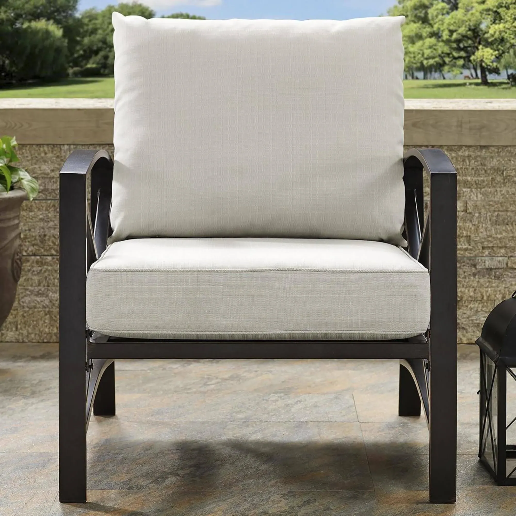 Kaplan Cream and Bronze Patio Armchair