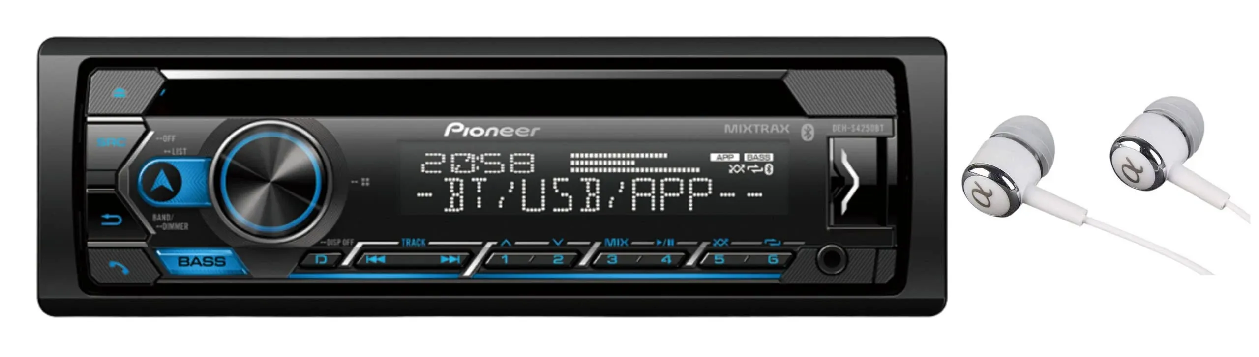 Pioneer Single-DIN in-Dash CD AM/FM Receiver MIXTRAX, Bluetooth, USB, Spotify, IPhone and Android Bundled with Alphasonik Earbuds