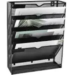 EASEPRES File Organizer Mesh 5-Tier Black Hanging File Organizer Vertical Holder Rack for Office Home, Silver