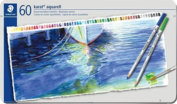 STAEDTLER 125 M60 Karat Aquarell Watercolour Colouring Pencil - Assorted Colours (Tin of 60 Pencils)