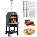 12&#034; Outdoor Wood Fire Pizza Oven with 2 Removable Wheels - 700°F Max Temp, Doubl