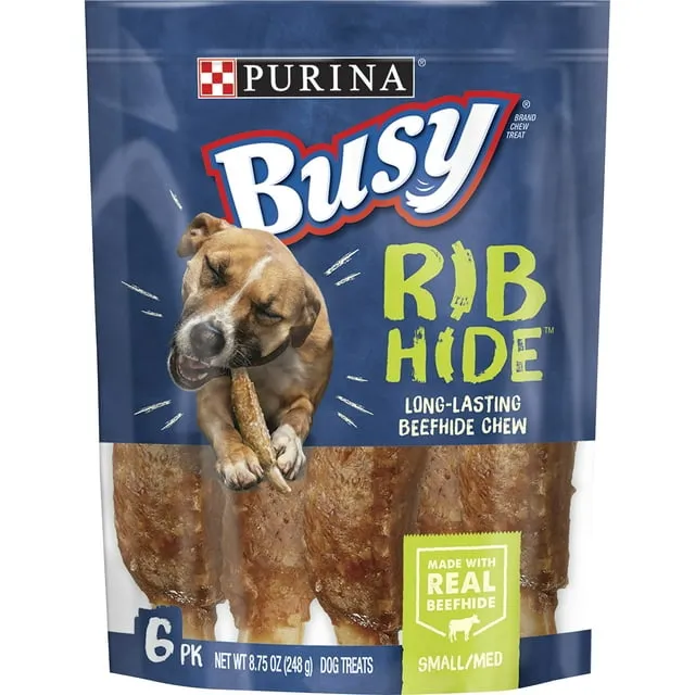 Busy Bone Rib Hide Dog Treats, 12 Count