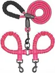 iYoShop Dual Dog Leash, Double Dog Leash, 360 Swivel No Tangle Walking Leash, Shock Absorbing Bungee for Two Dogs, Pink, Larg