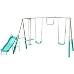 Sportspower MSC-4510-TL Arcadia Metal Swing Set with 5 Slide Trapeze & 2-Person Glider Swing Teal