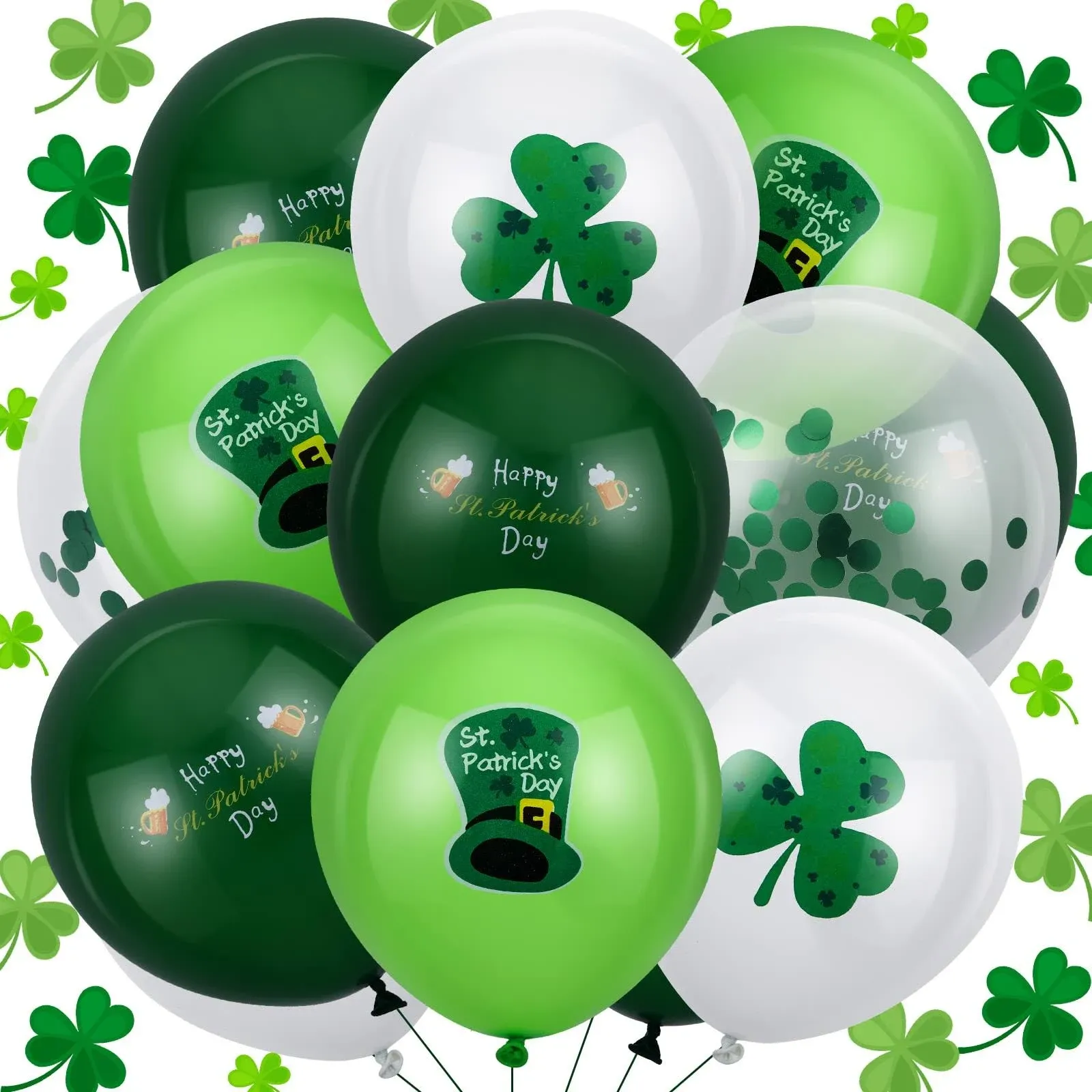 50 Pieces St. Patrick's Day Latex Balloons Green Confetti Balloons Set White Green Helium Party Balloons for Saint Patrick's Day Decorations Irish Party Supplies