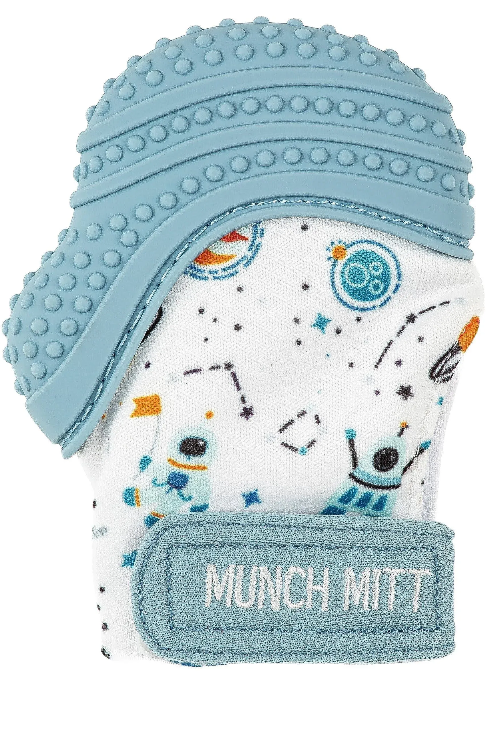 Malarkey Kids Baby Teething Mitten, Munch Mitt Baby Chew Toy - Protects Hands from Chewing & Saliva, Heals Aching Gums, Promotes Sound & Visual Stimulation for Babies Up to 1-Year-Old (Outer Space)