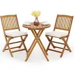 Giantex 3Pcs Patio Bistro Set Wood Folding Table Set