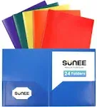 SUNEE Folders with Pockets (6 Pack, Assorted Colors), Plastic Folders with Pockets, Poly Folders for Documents Letter Size, 2 Pocket Folders for Kids, Home, School, Office