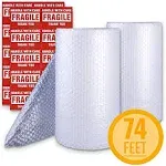 Bubble Cushioning Wrap Roll 2 Pack 3/16&#034; Air Bubble 12 Inch x 74 Feet Total, ...