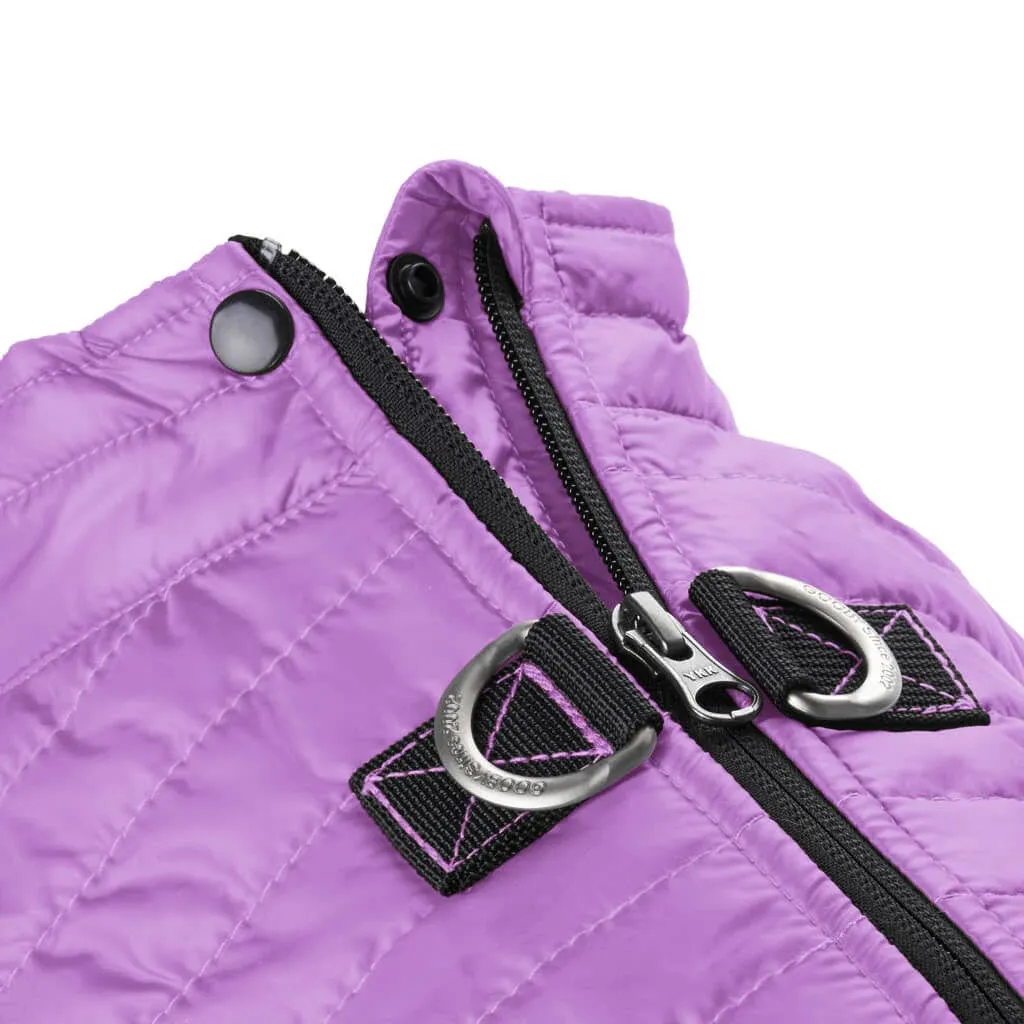 Gooby Puffer Vest Dog Jacket - Purple, Small - Ultra Thin Zip Up Wind Breaker with Dual D Ring Leash - Water Resistant Small Dog Sweater Coat - Dog Clothes for Small Dogs Boy or Medium Dogs